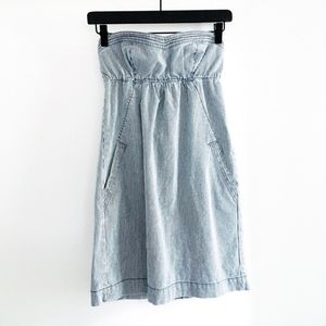 AE Railroad Stripe Denim Strapless Dress, Size 2
